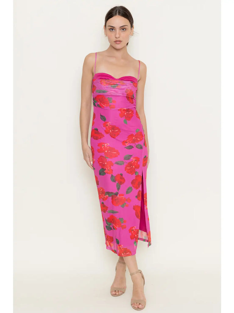 Vibrant Floral Print Midi Dress