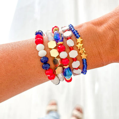 Red White and Blue Stars 4th of July Bracelet Stack