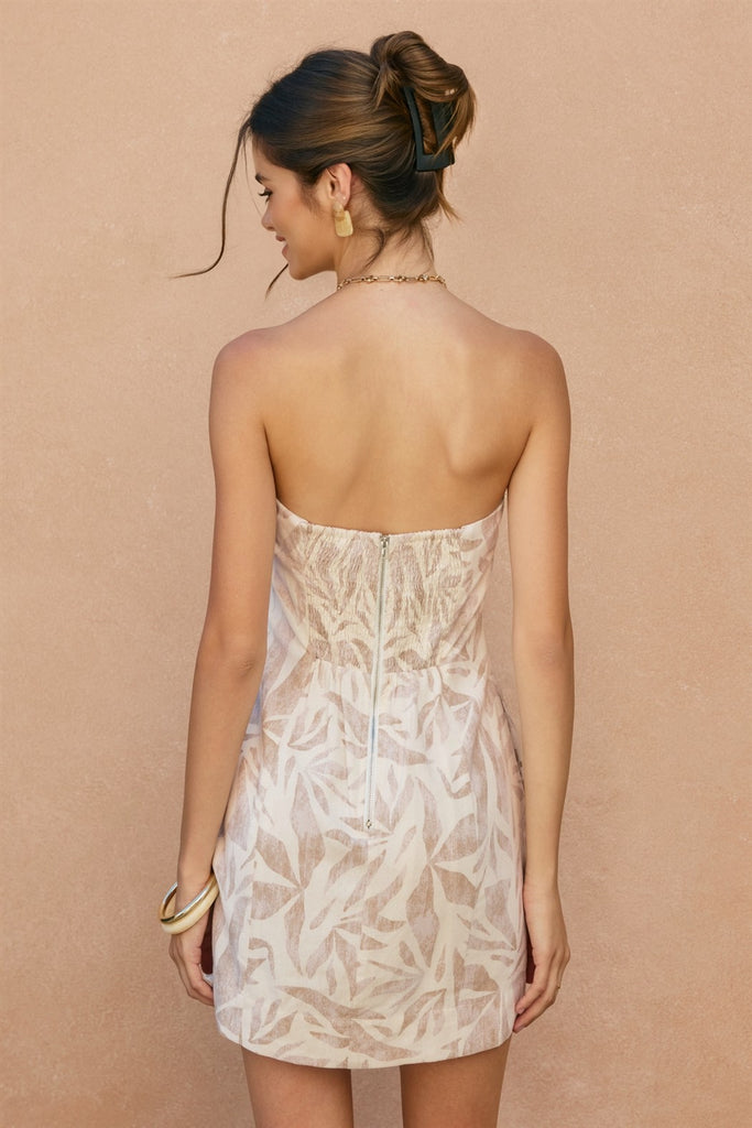 Driftwood Dreams Button Strapless Mini Dress