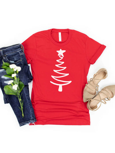 Christmas Tree Red Tee White Ink