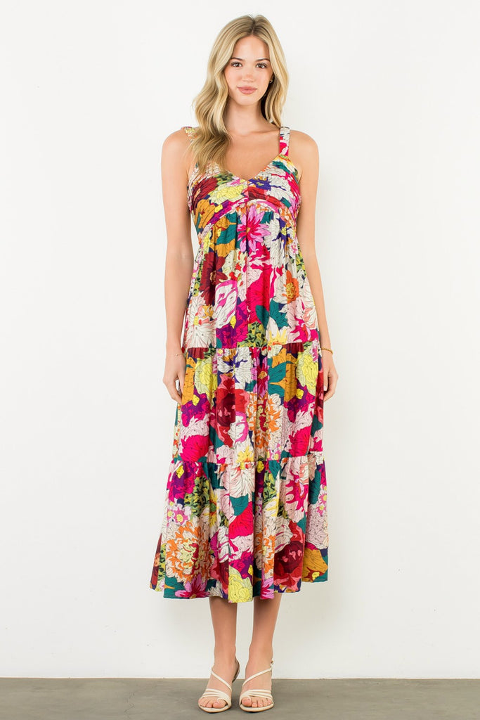 Floral Strap Tiered Maxi Dress