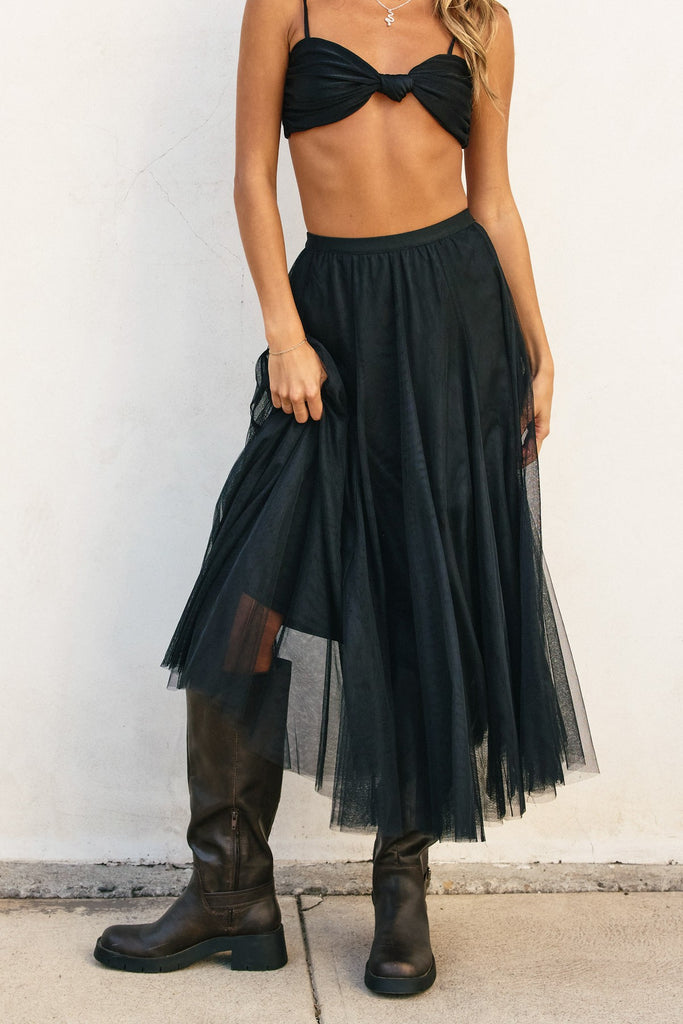 Be Free Mesh Paneled Midi Skirt