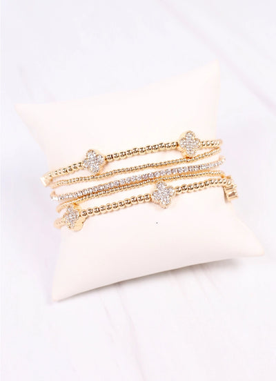 Jaine Cz Clover Bracelet Set Gold