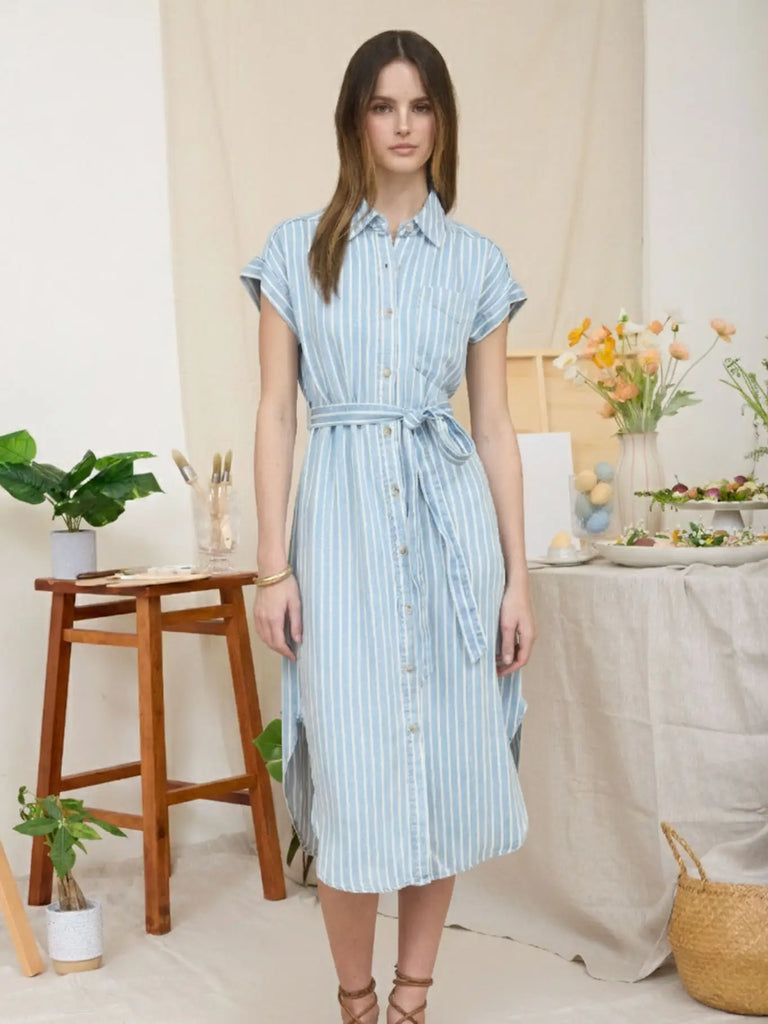 Chambray Collared Midi Dress
