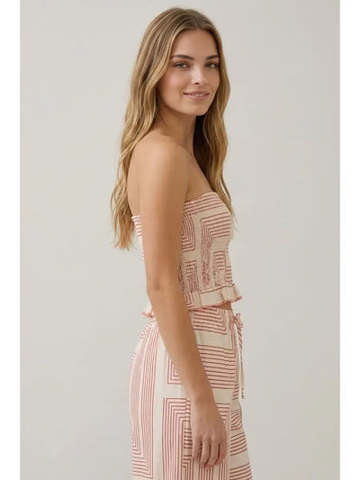 Geometric Poplin Smocked Tube Top