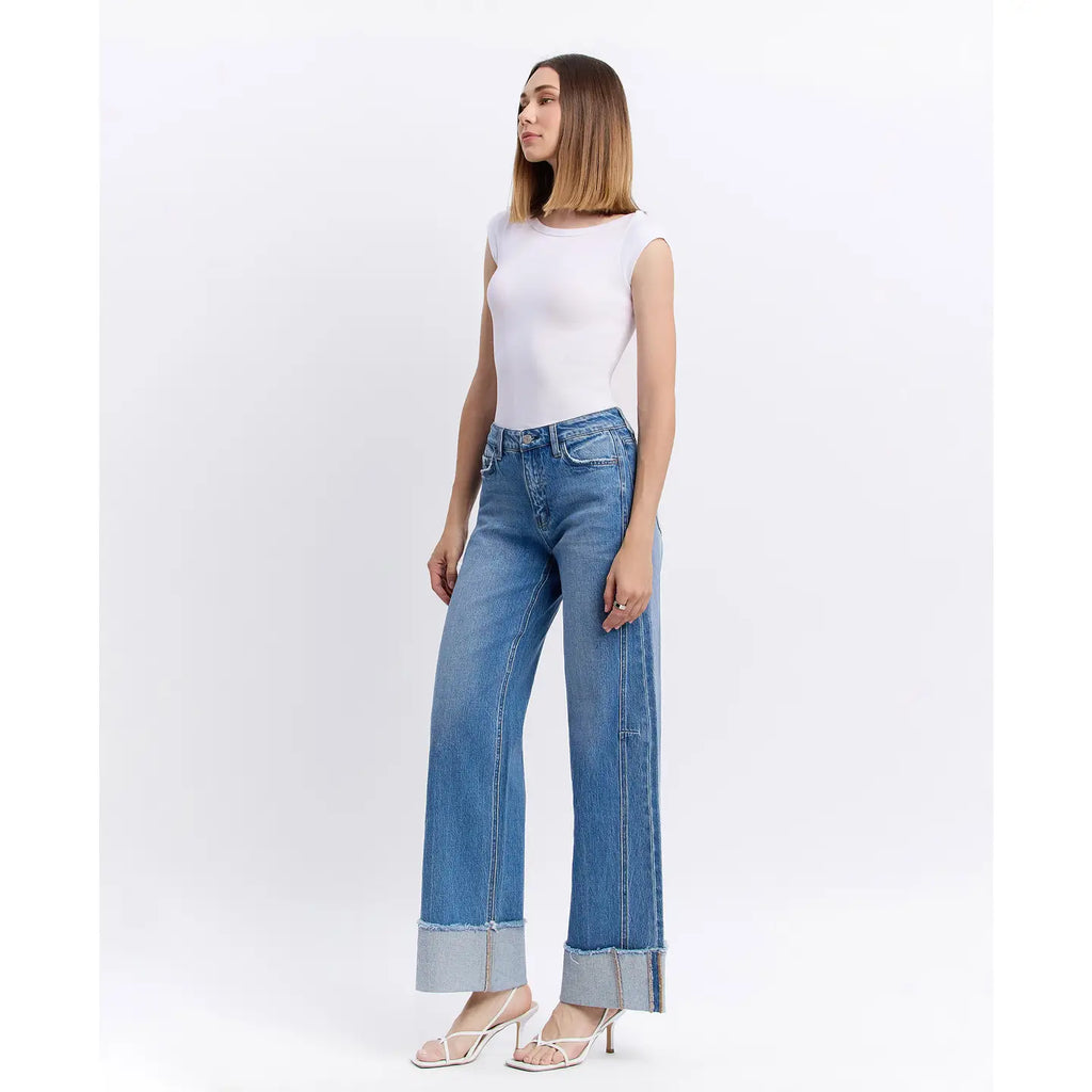 High Rise Cuffed Wide Jeans