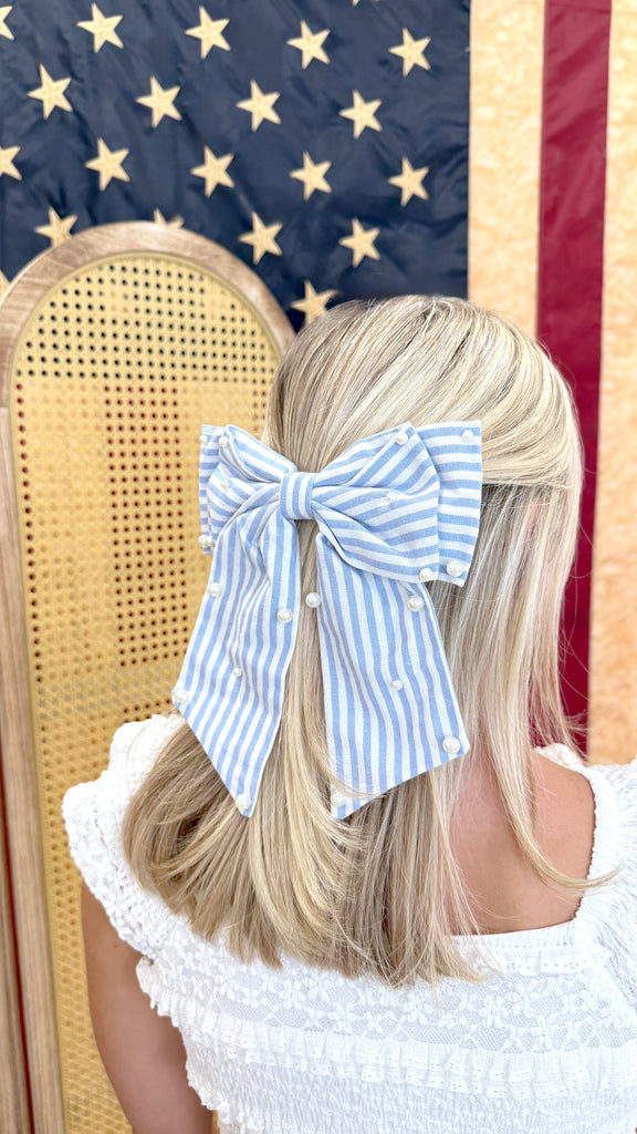 Pearls and Stripes Bow Clip