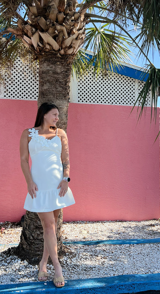 Mirabel Floral Applique Ruffle Mini Dress