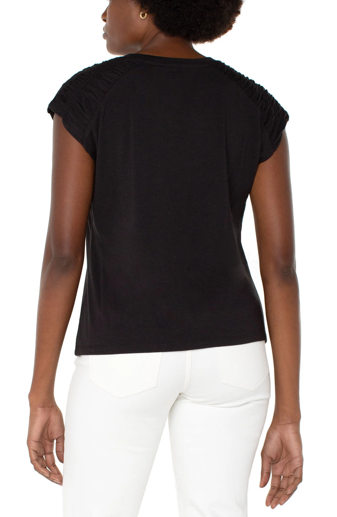 Smocked Shoulder Raglan Knit Top