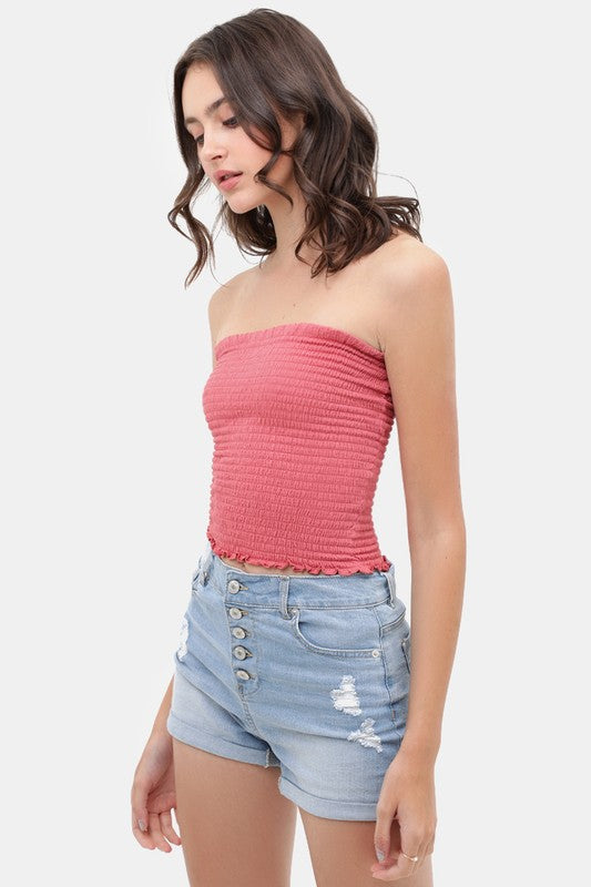 Ruffled Smocked Tube Top
