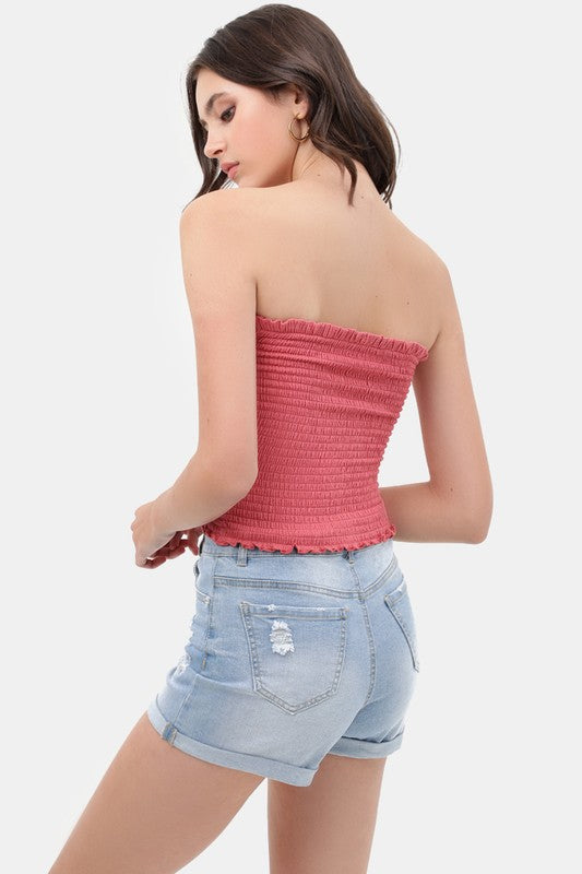 Ruffled Smocked Tube Top