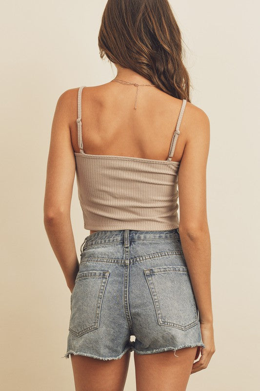 Button Front Ribbed Crop Top