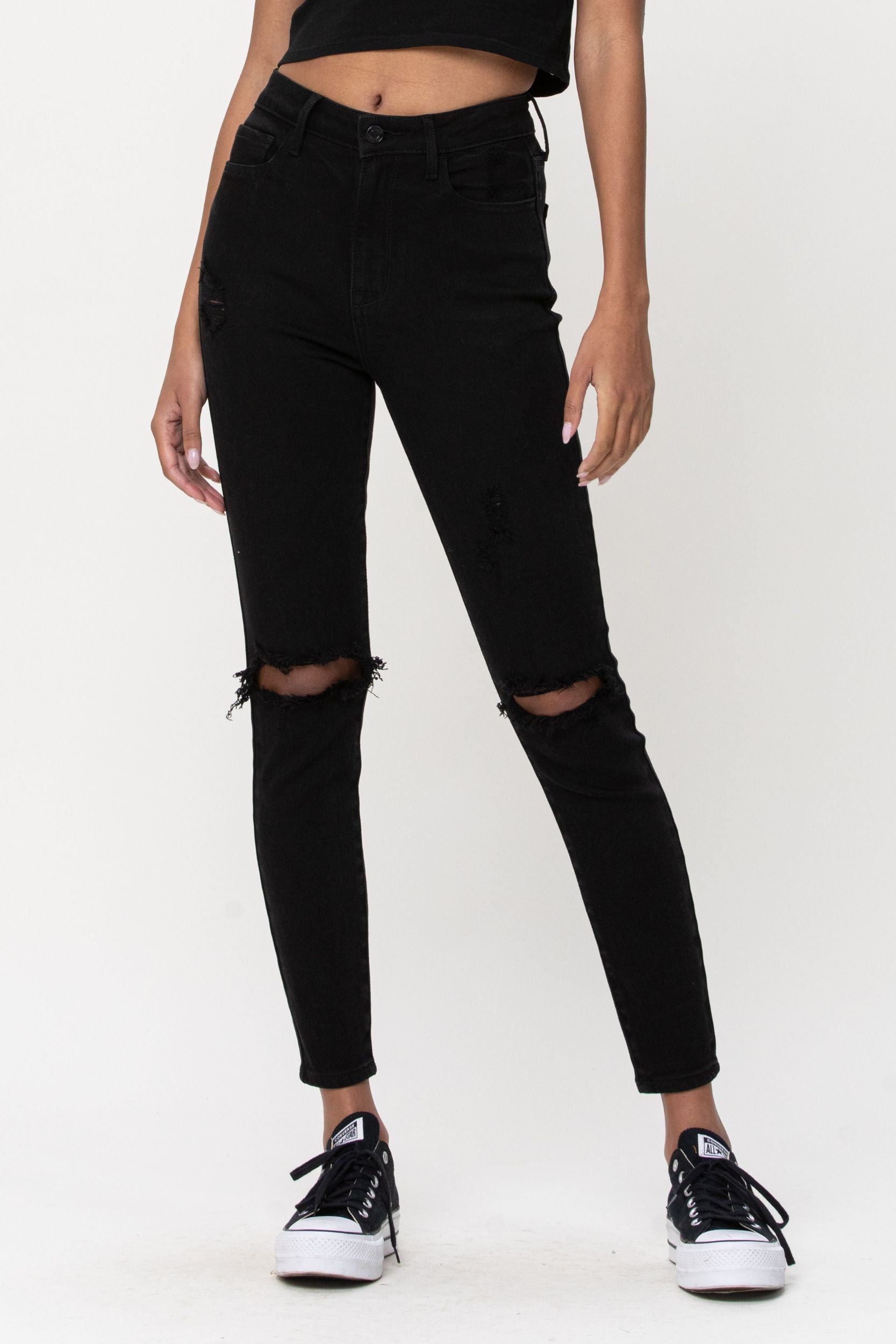 Midnight High Rise Distress Ankle Skinny