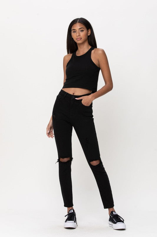 Midnight High Rise Distress Ankle Skinny