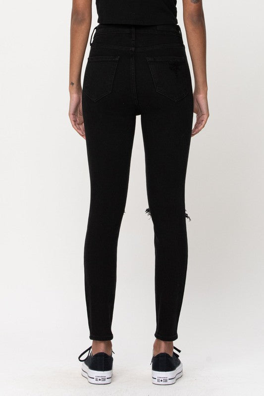 Midnight High Rise Distress Ankle Skinny