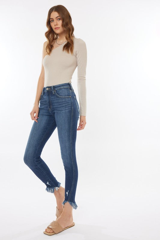 High Rise Frayed Hem Skinny KanCan
