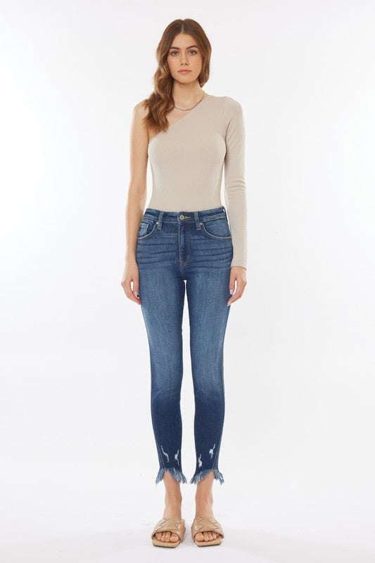 High Rise Frayed Hem Skinny KanCan