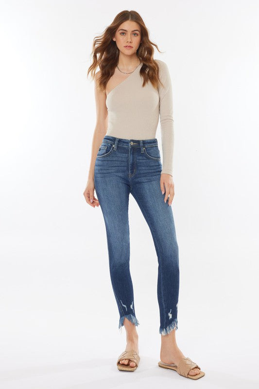 High Rise Frayed Hem Skinny KanCan