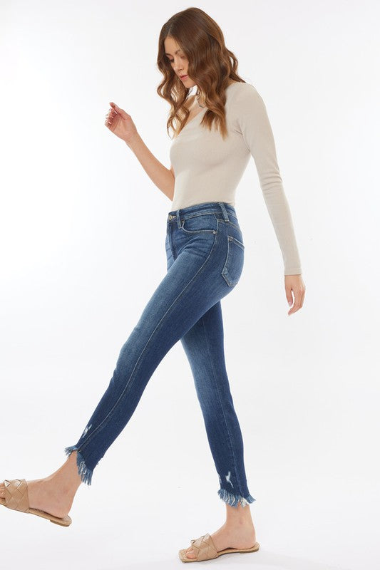 High Rise Frayed Hem Skinny KanCan