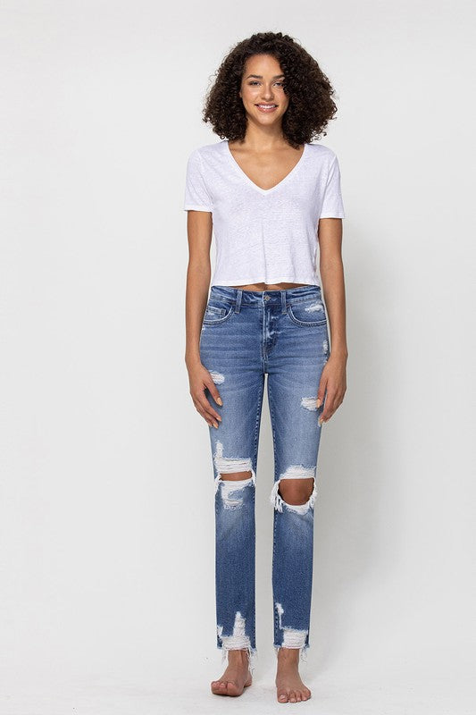 Sleep and Dance Distressed Mid Rise Ankle