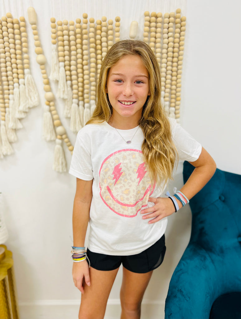 Kids Distressed Vintage Leopard Smiley Tee
