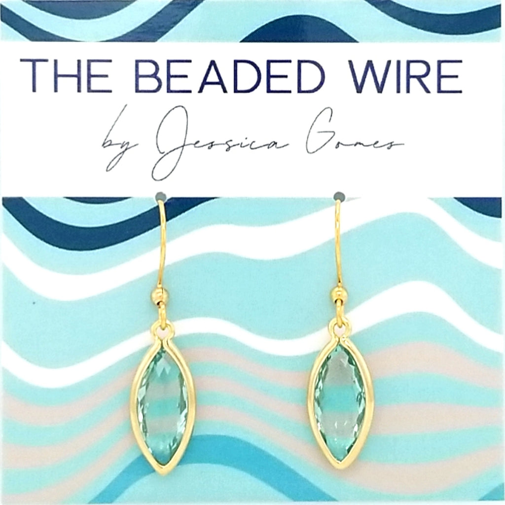 Petite Framed Navette Drop- Erinite Gold