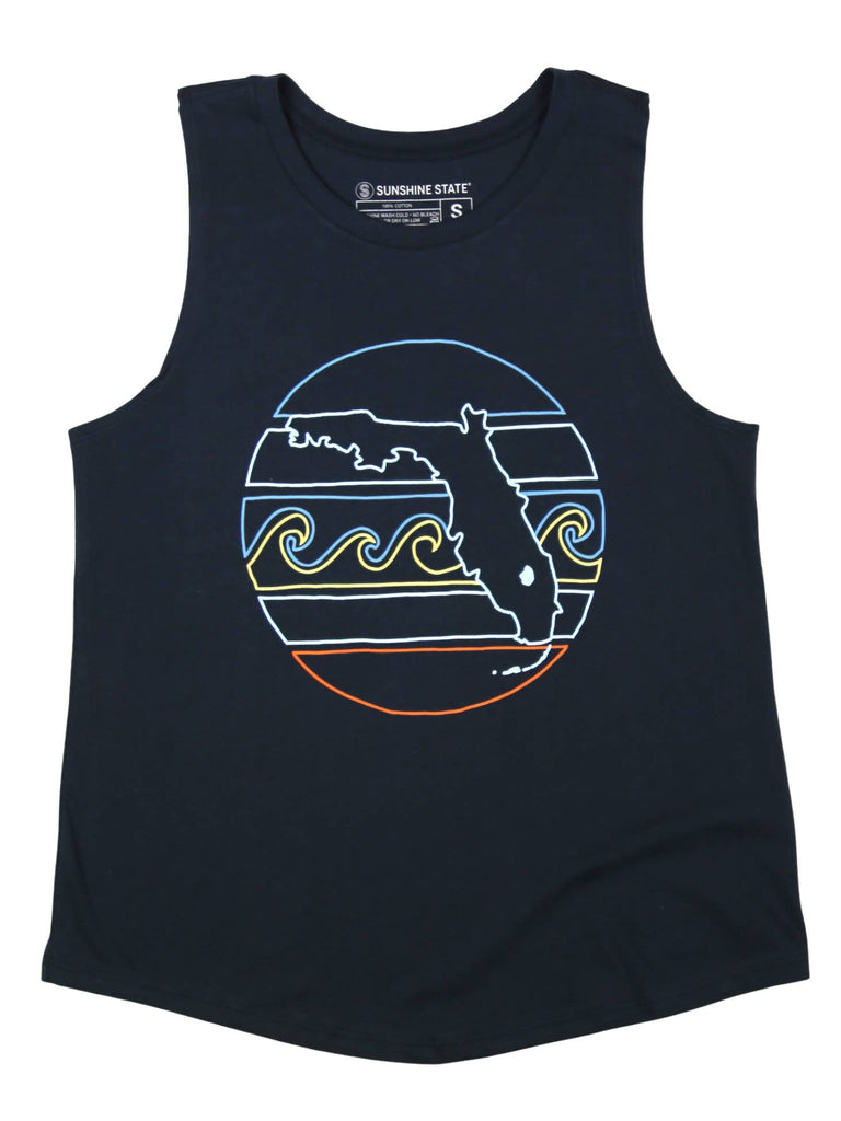 Retro Sunset Outline Muscle Tank - Black
